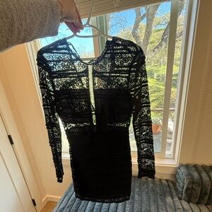 Lush Black Long Sleeve Lace Dress